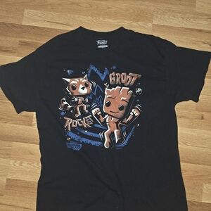 Funko Black T-Shirt with Rocket and Groot Design